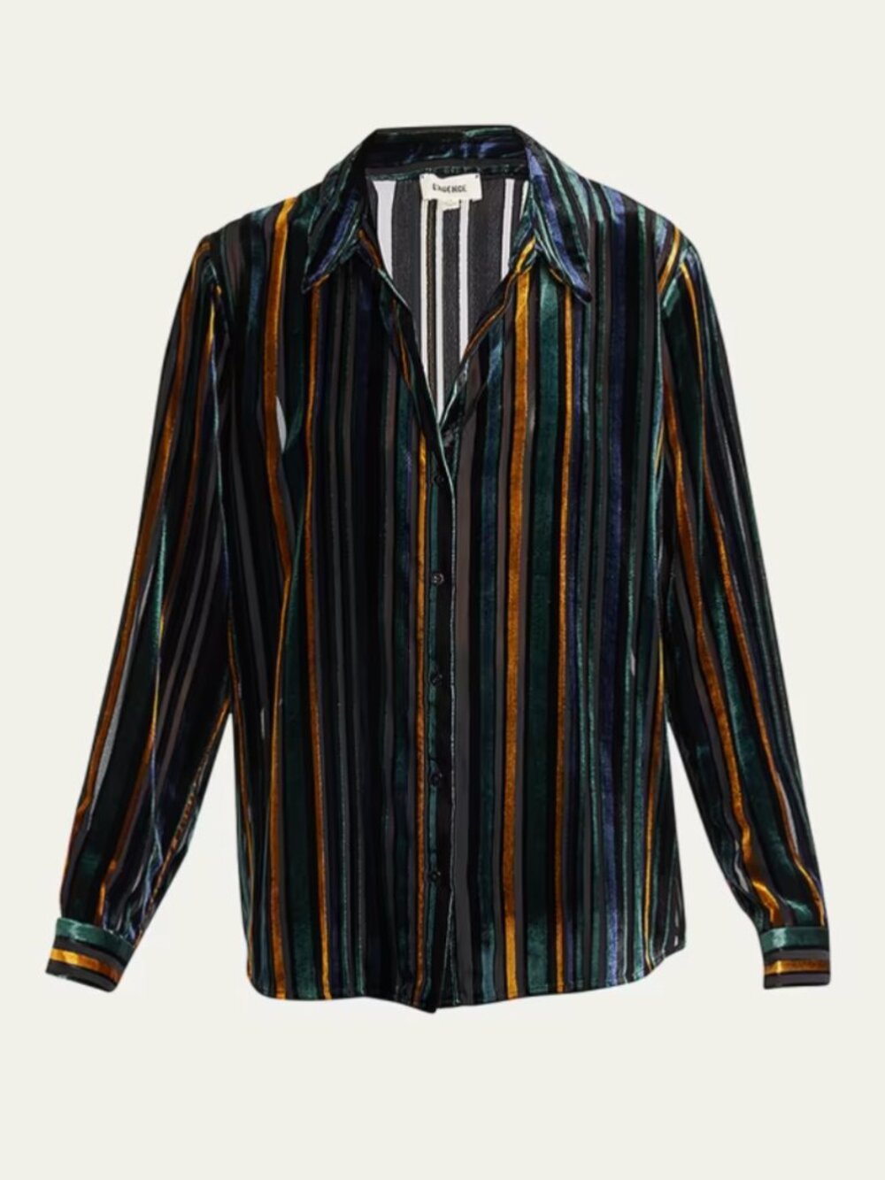 L’AGENCE Size Medium Velvet Striped Button-Up Blouse - Picture 2 of 7